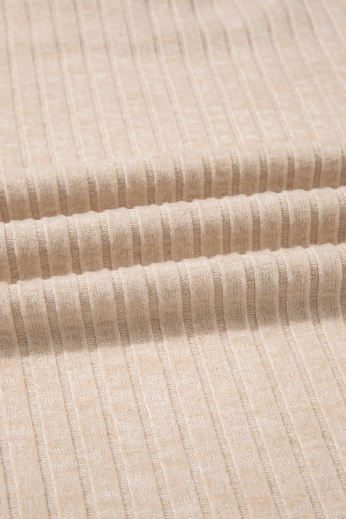 Solid Oatmeal Ribbed Knit Cowl Neck Long Sleeve Top