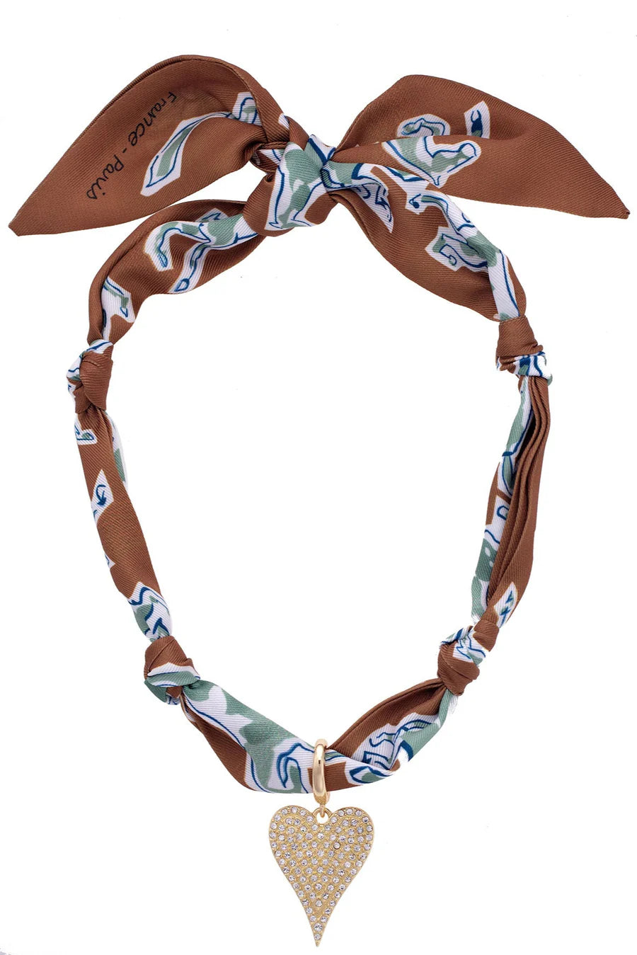 Winnie Pave Heart Scarf Necklace in Brown