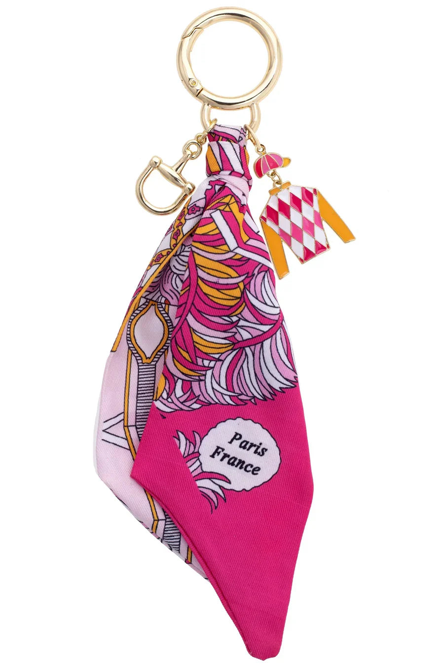 Fiona Jockey Scarf Bag Charm in Pink & Orange