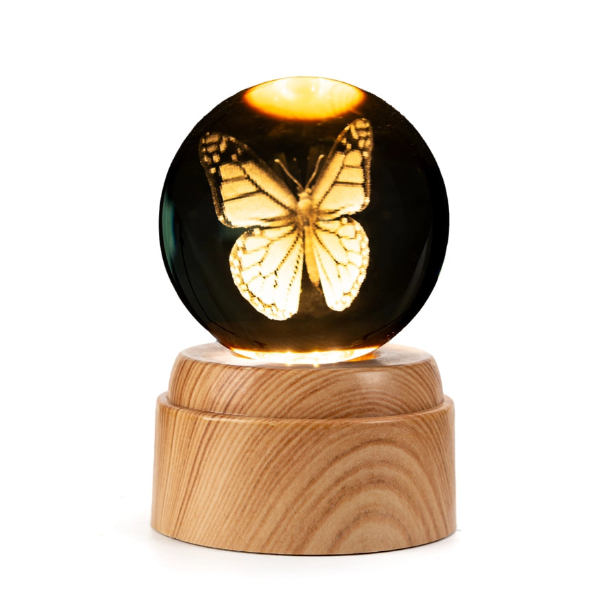 Crystal Ball with Rotating Lighted Base- Butterfly