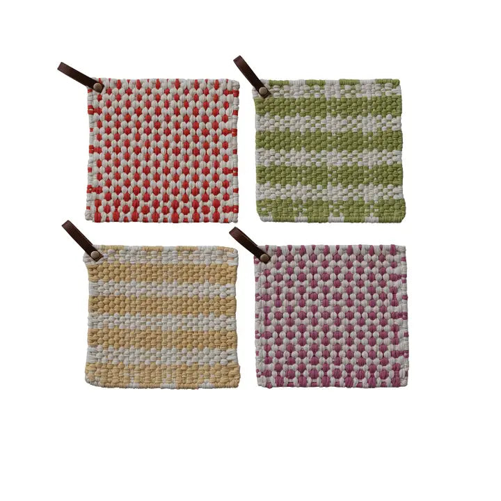 Hazel Mazel Cotton Crocheted Pot Holder With Leather Loop