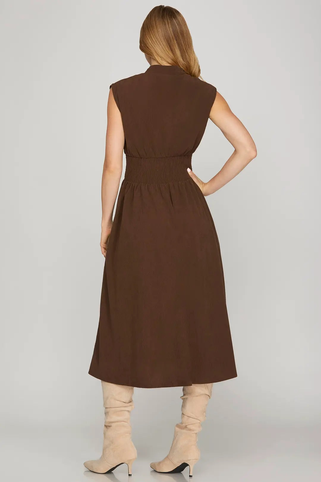 Corduroy Front Zip Maxi Dress