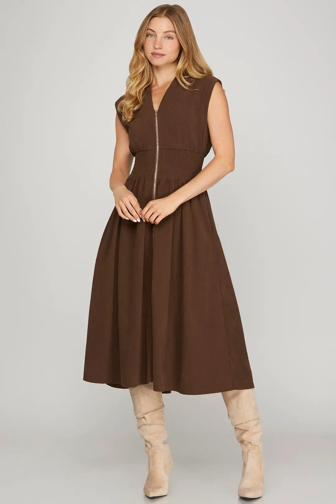 fitted lace wedding dress Corduroy Bubble Sleeve Maxi Dress with Pockets(MS205), Khaki / M fitted lace wedding dress Corduroy Bubble Sleeve Maxi Dress with Pockets(MS205), Khaki / M