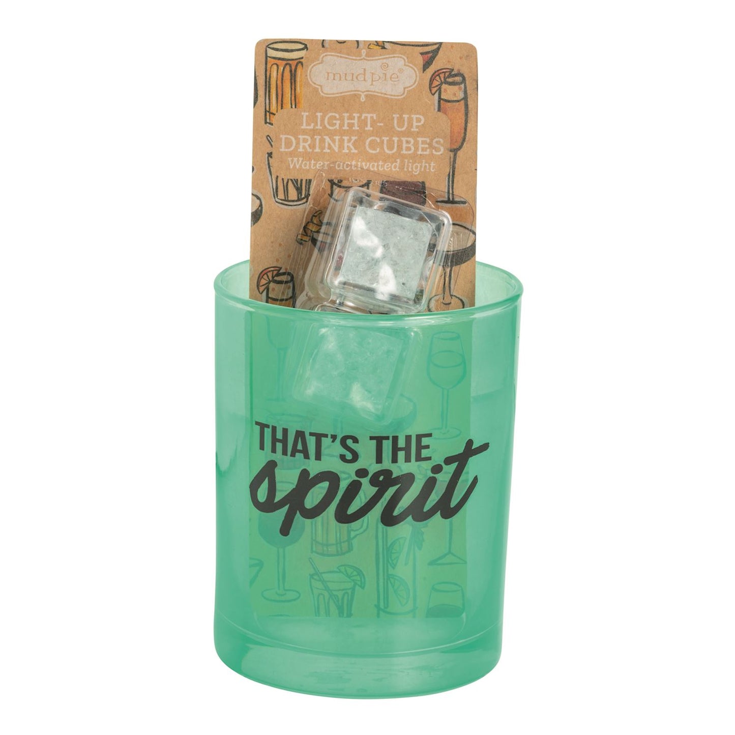 Mud Pie Cocktail Glass & Light Up Drink Cube Set