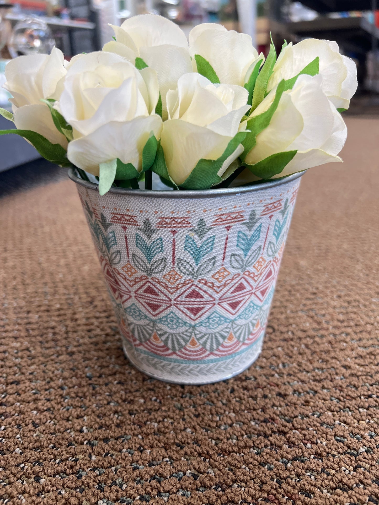 Tin Boho Covered Flower Pot