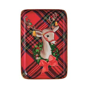 Mud Pie Reindeer Tartan Tidbit Tray