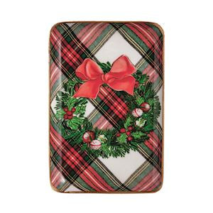 Mud Pie Wreath Tartan Tidbit Tray