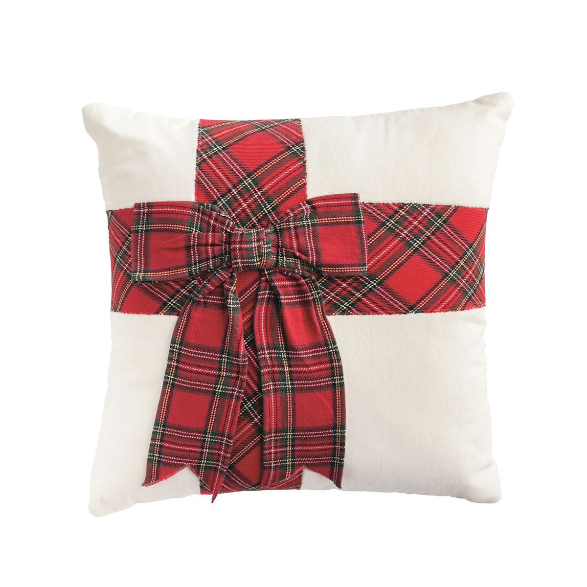 Mud Pie Red Tartan Bow Velvet Pillow