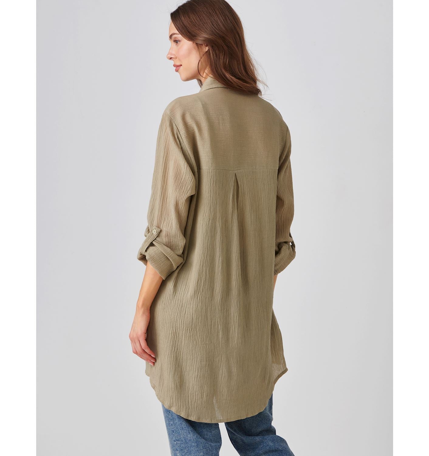 Olive Crinkled Button Down Shirt