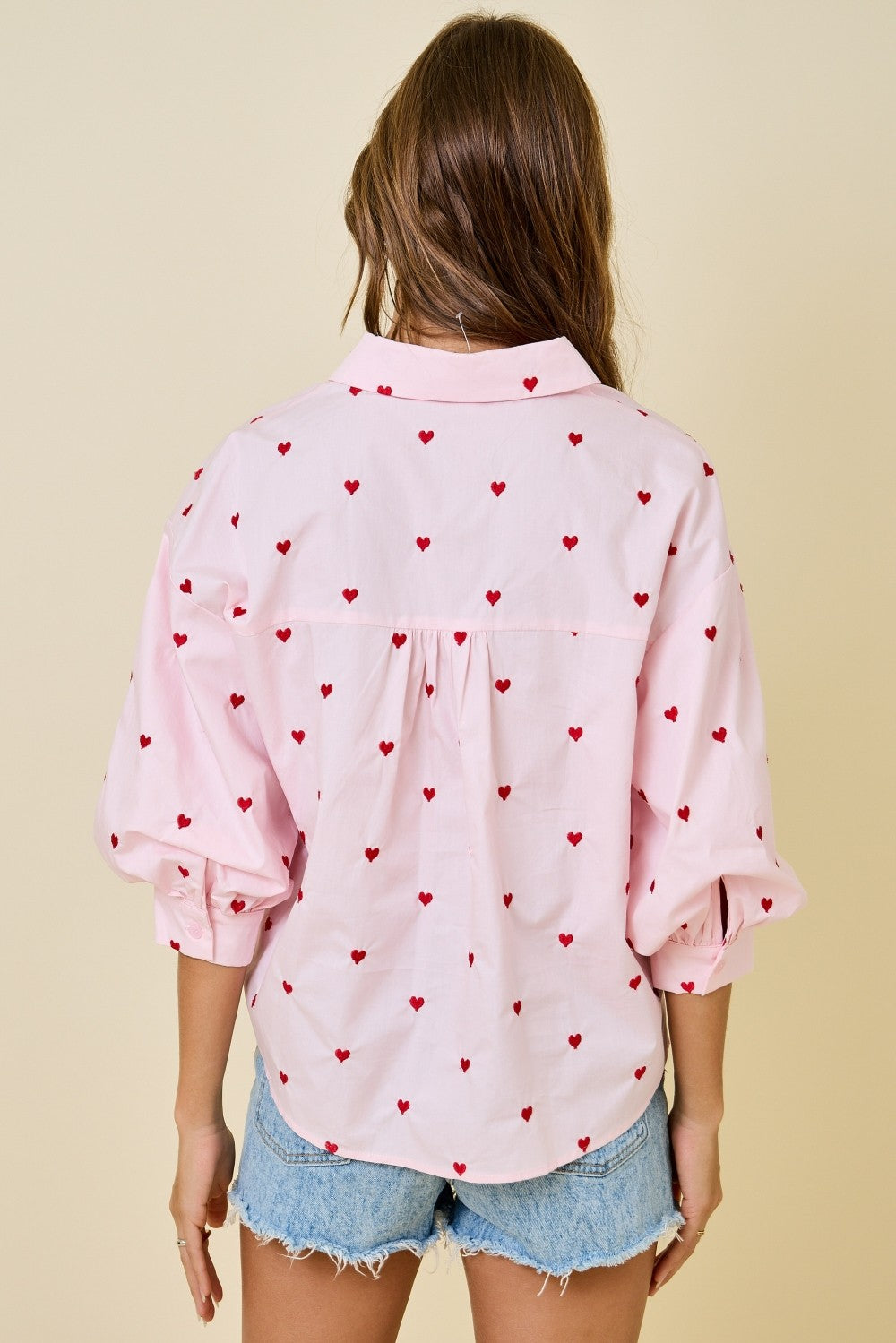 Valentines Heart Embroidered Button Down Shirt