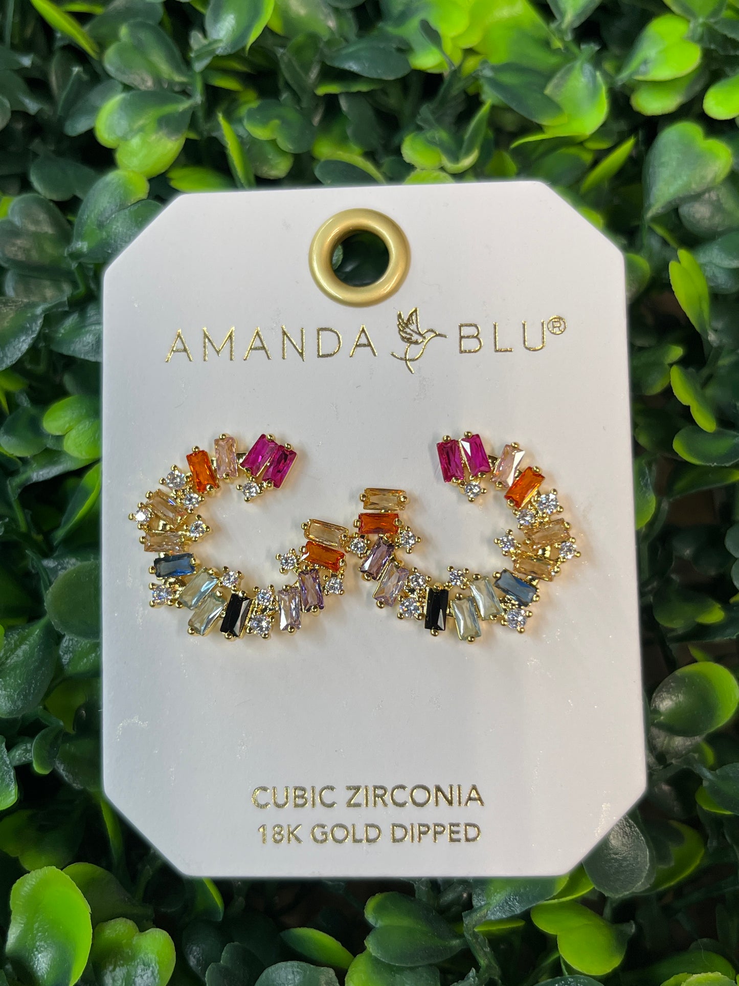 Gold Multi Color Cubic Zirconia Open Circle Earrings
