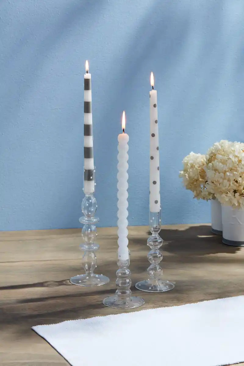 Mud Pie White Bauble Stacked Taper Candle
