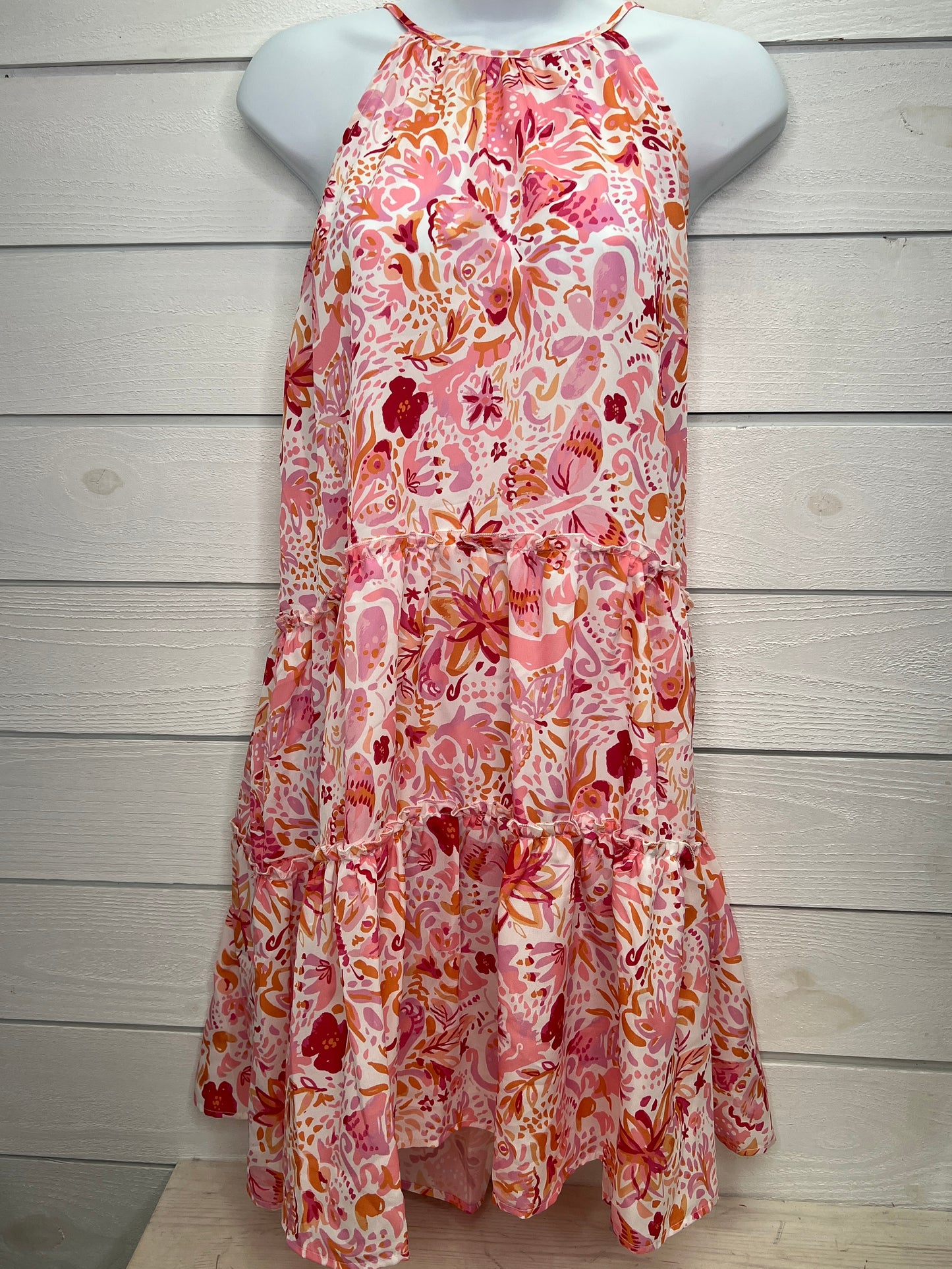 Charlie Paige Pink and Orange Floral Halter Dress