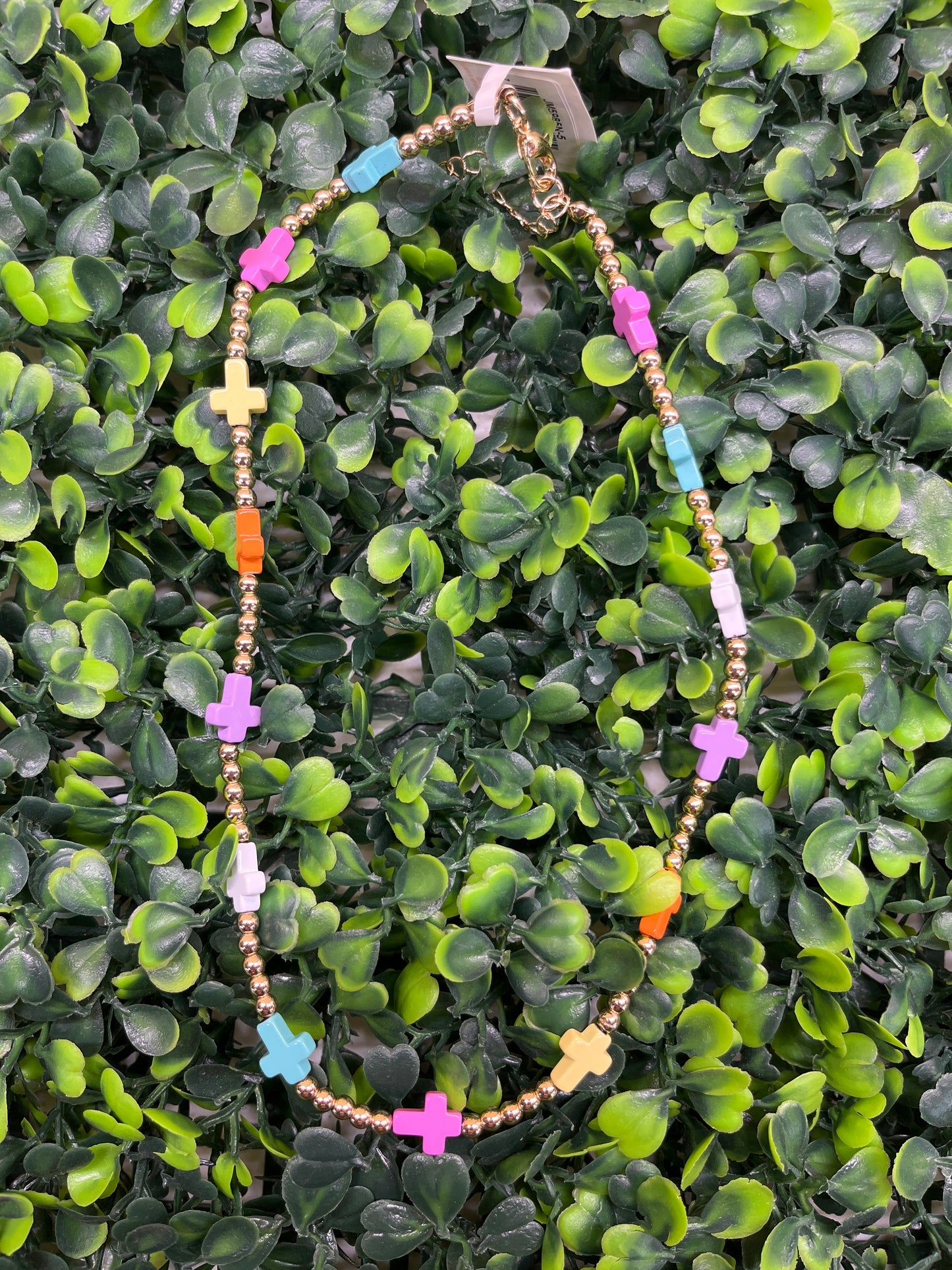 Kids Gold, Multi Beaded Necklace with Multi Crosses