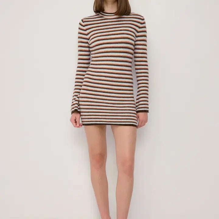 All Row The Cathy Dress Stripe Long Sleeve Knit Mini Dress