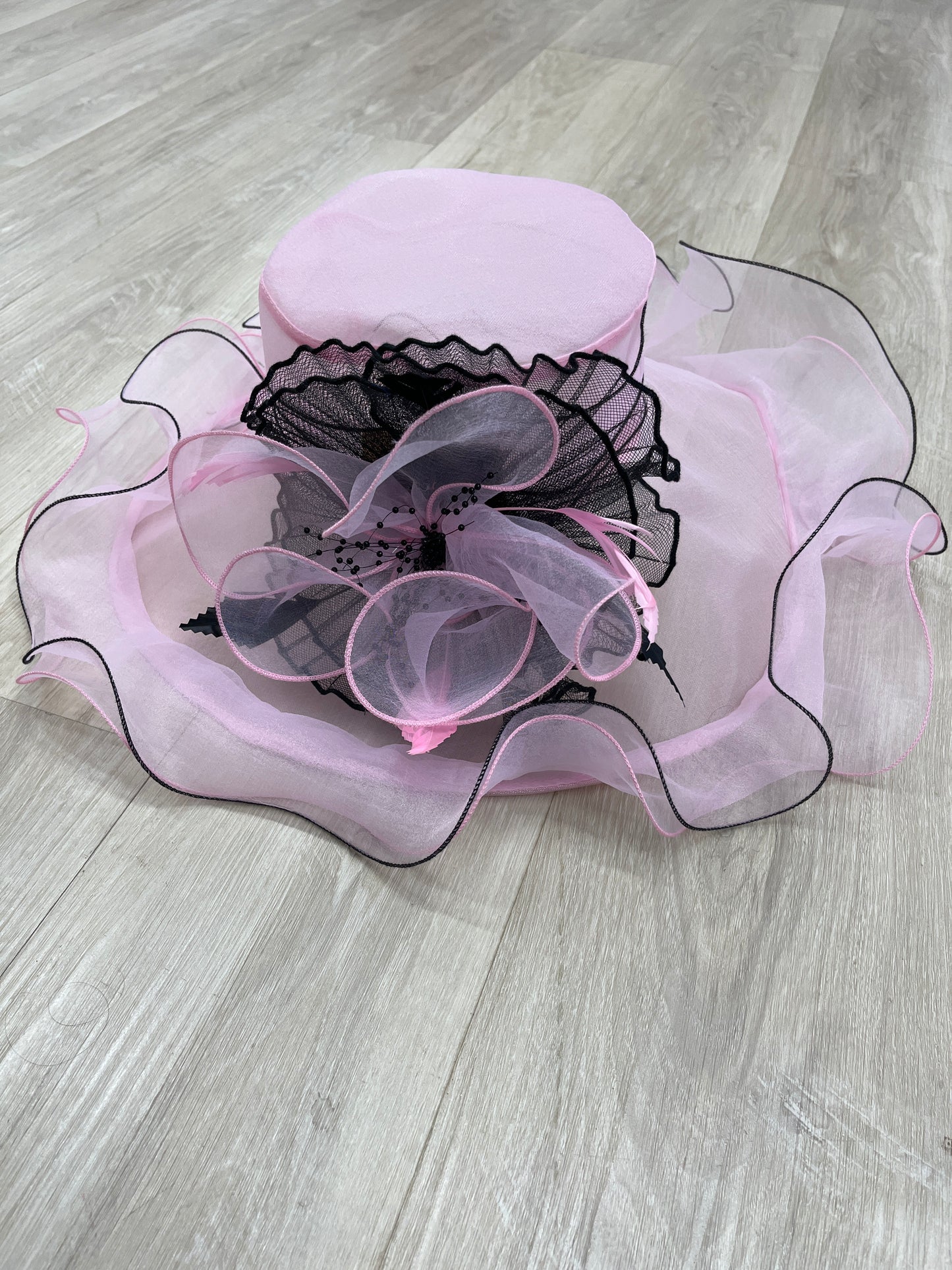 Light Pink Derby Hat With Black Detail