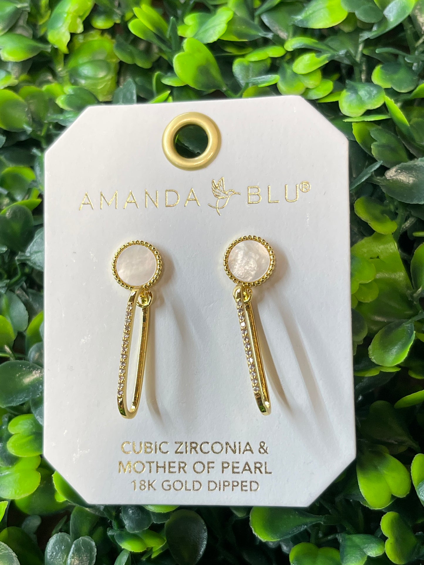 Gold Cubic Zirconia Mother Of Pearl Disk Drop Earrings
