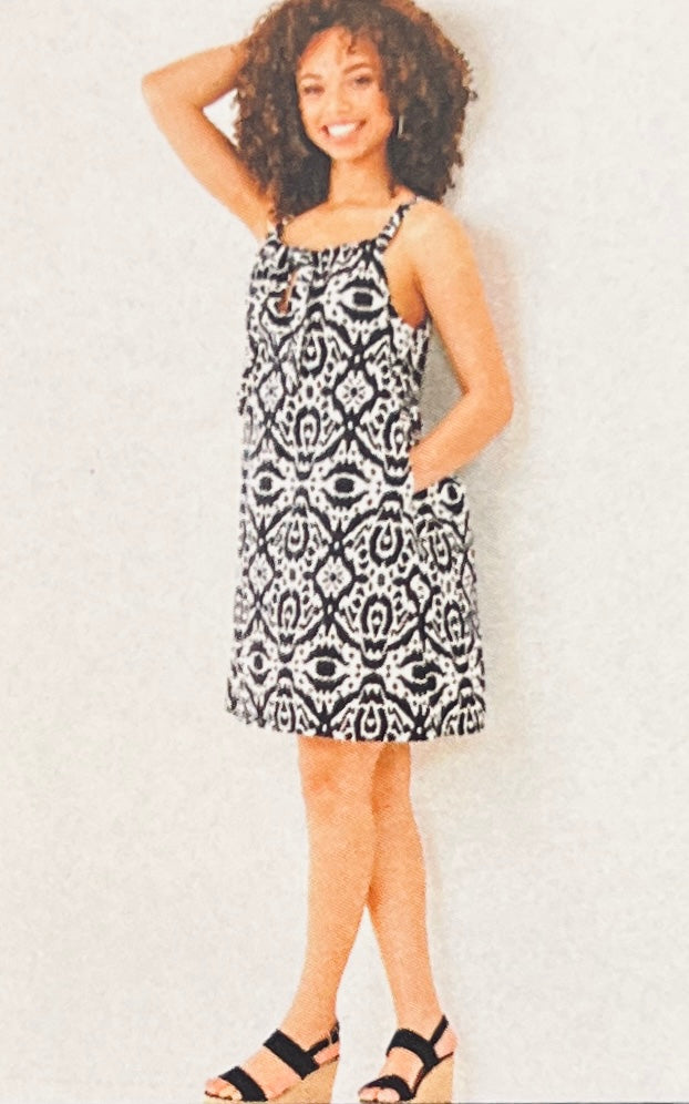 Charlie Paige Black & White Patterned Tie Neck Dress