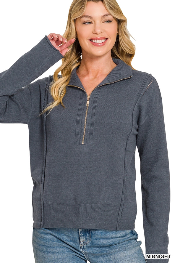Viscose Half Zip High Neck Sweater Zenana