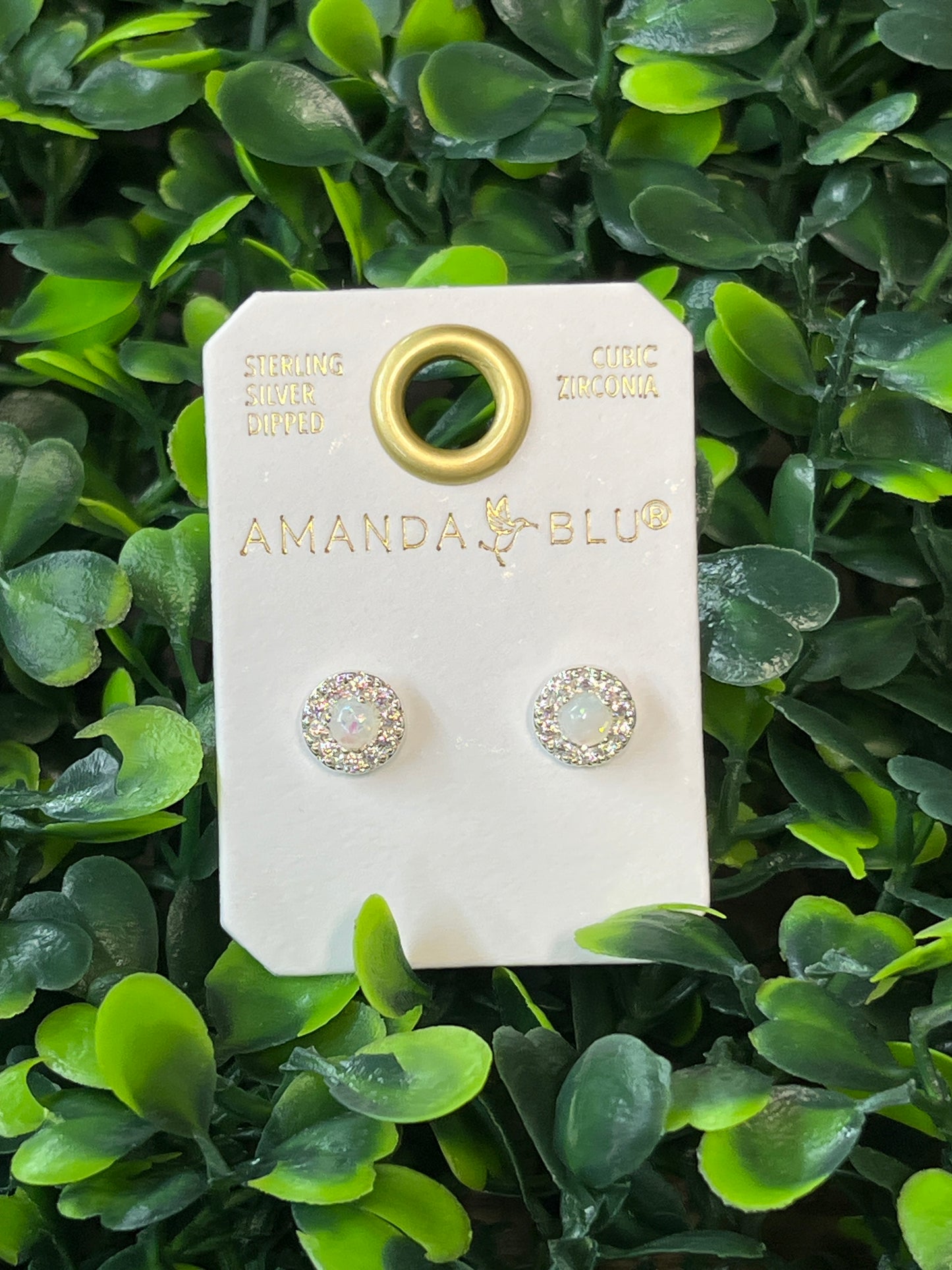 Silver Cubic Zirconia & Opal Stud Earrings