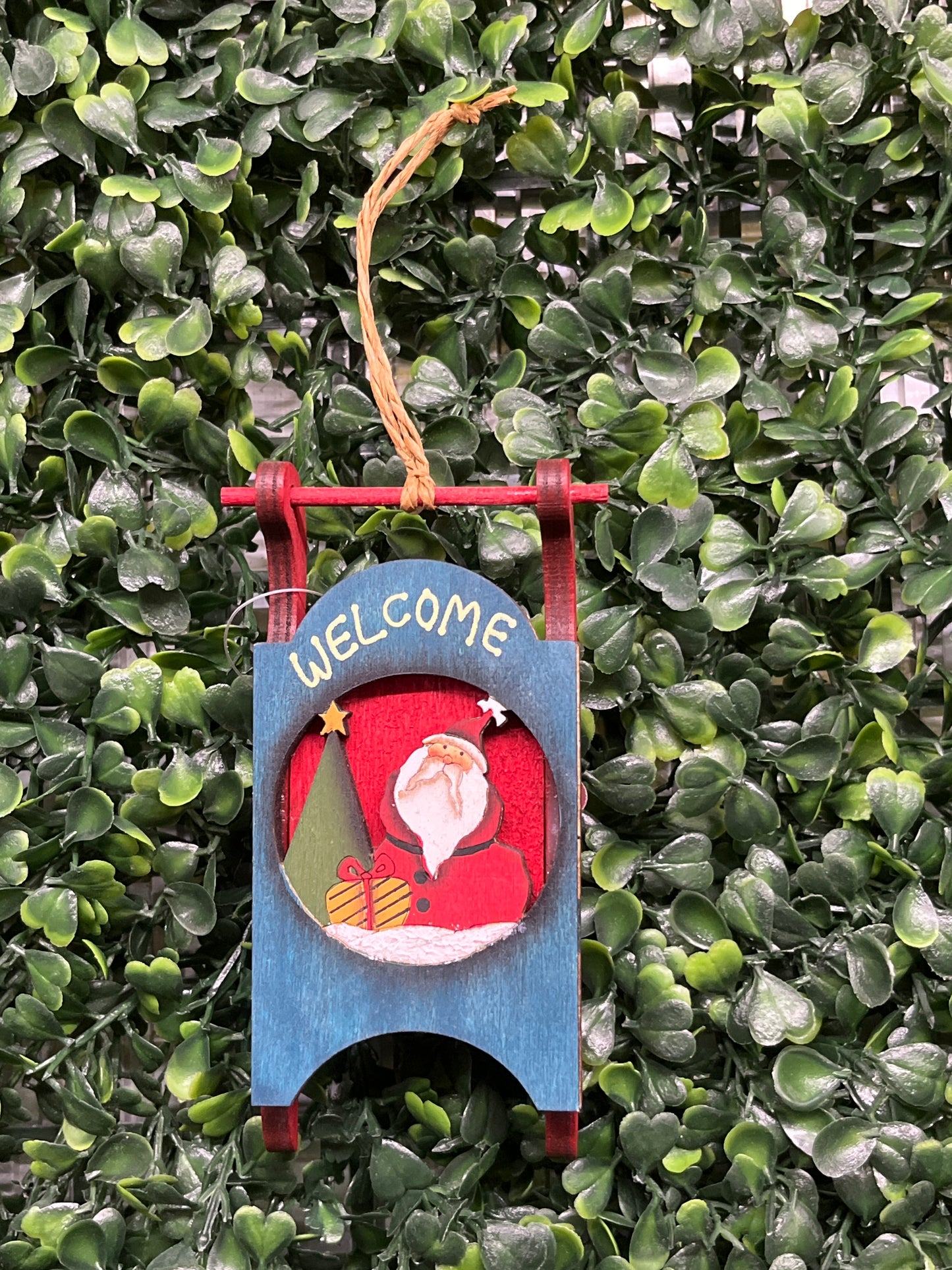 Wood Sled Ornament With Cutout Inlay