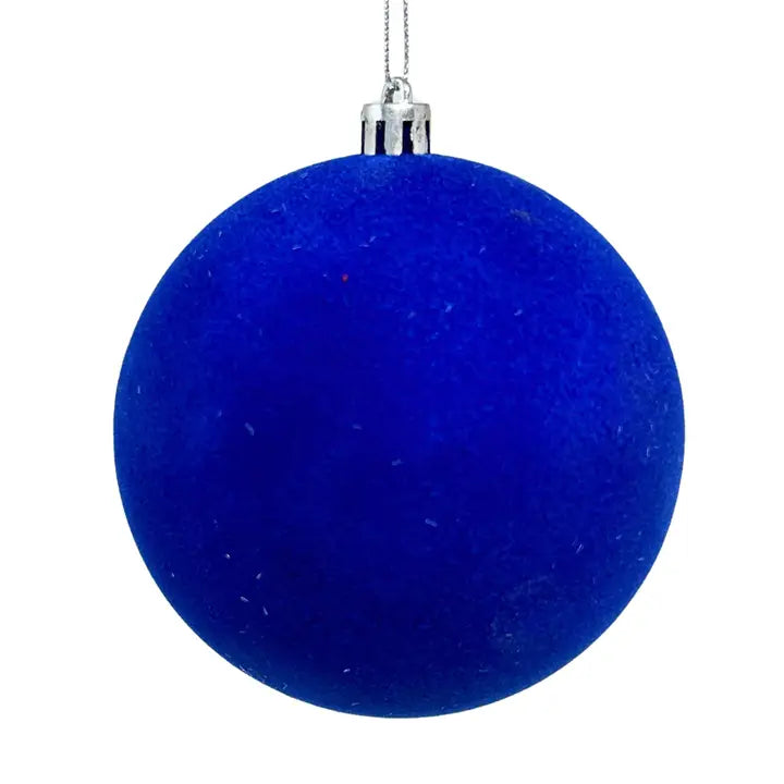 Plastic Flocked 4" Ball Ornament - Sapphire Blue