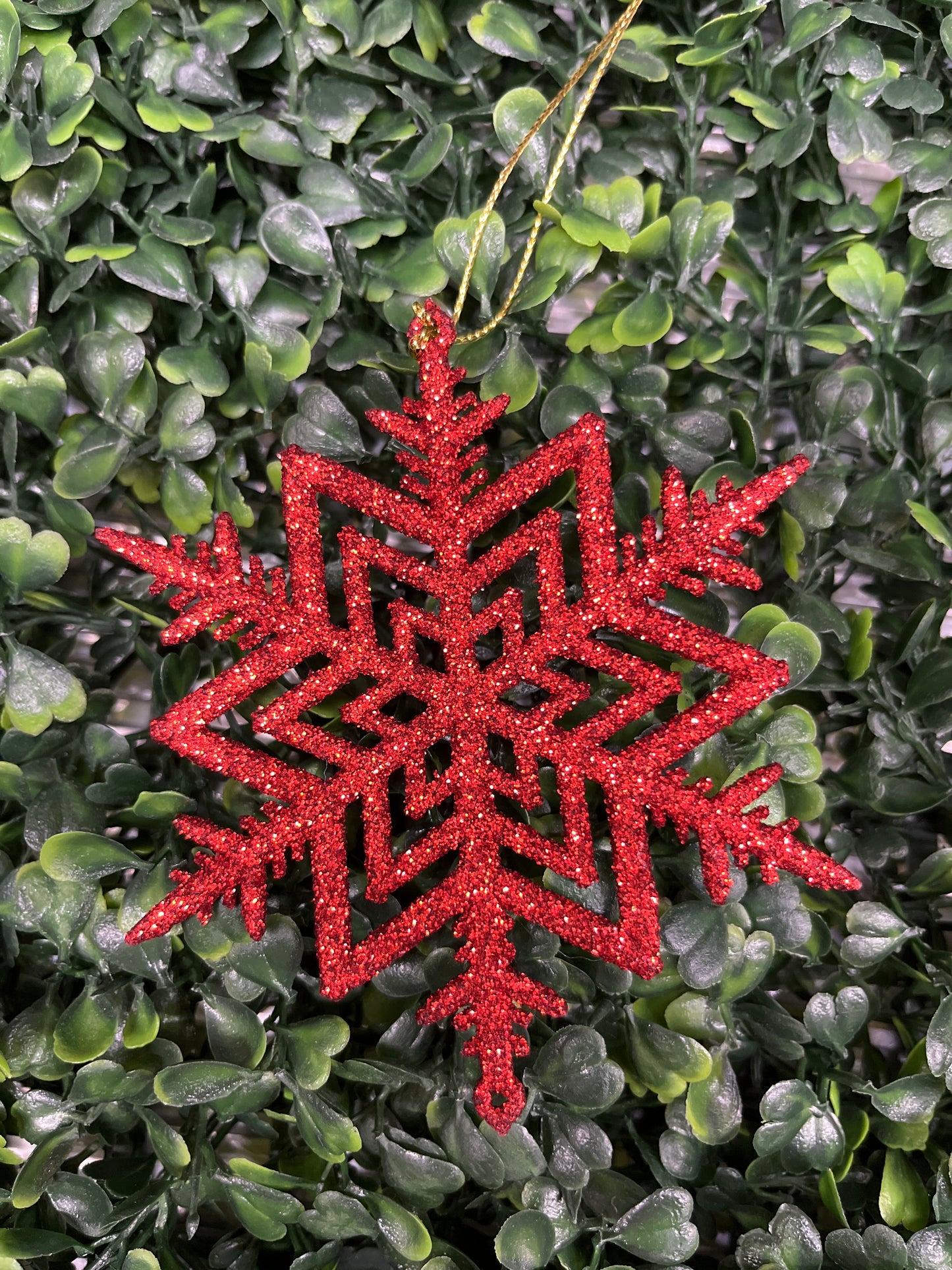 Medium Red Glitter Snowflake Ornament