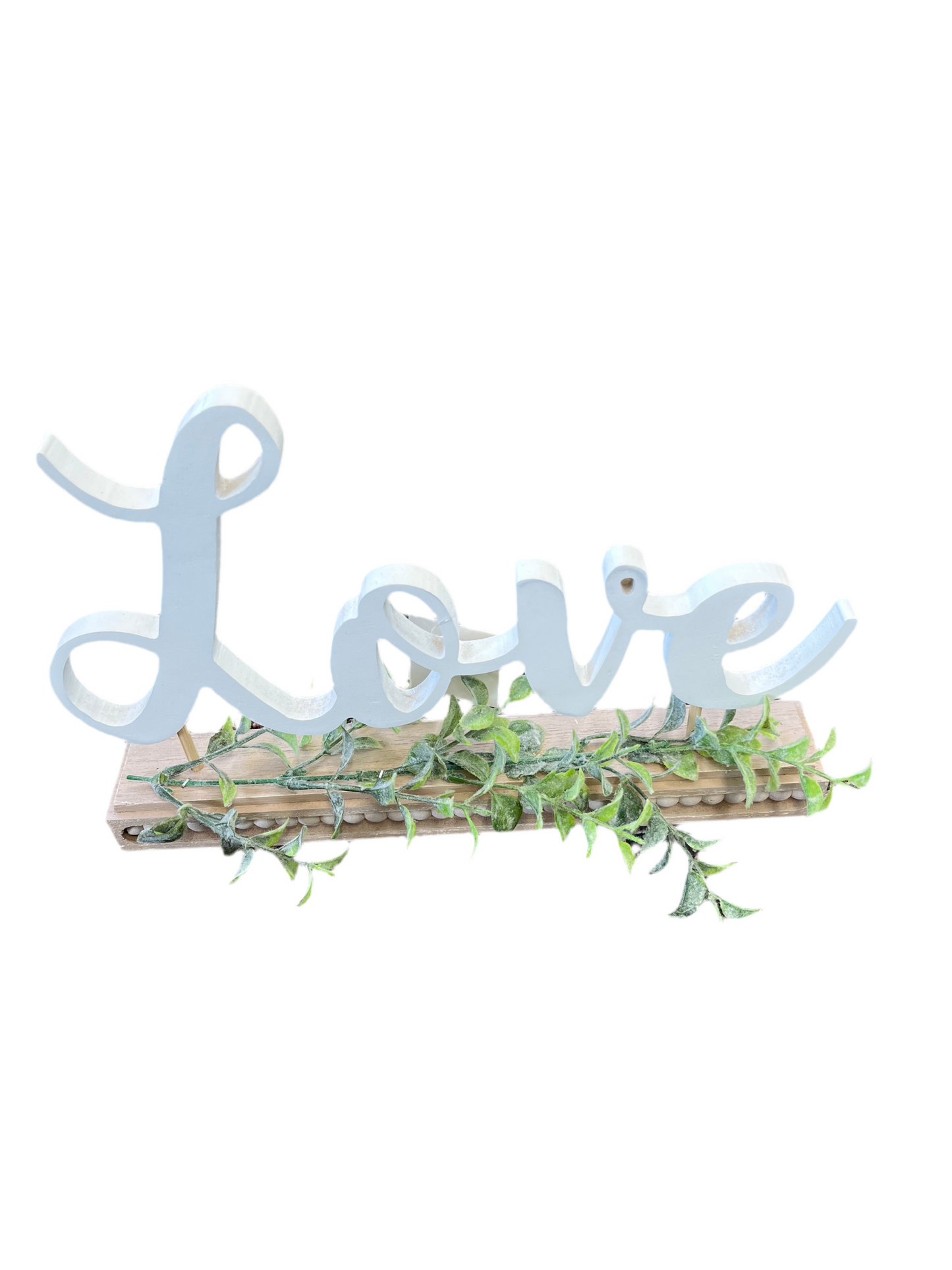 Cutout Script Word Artificial Greenery On Bead Accent Pedestal