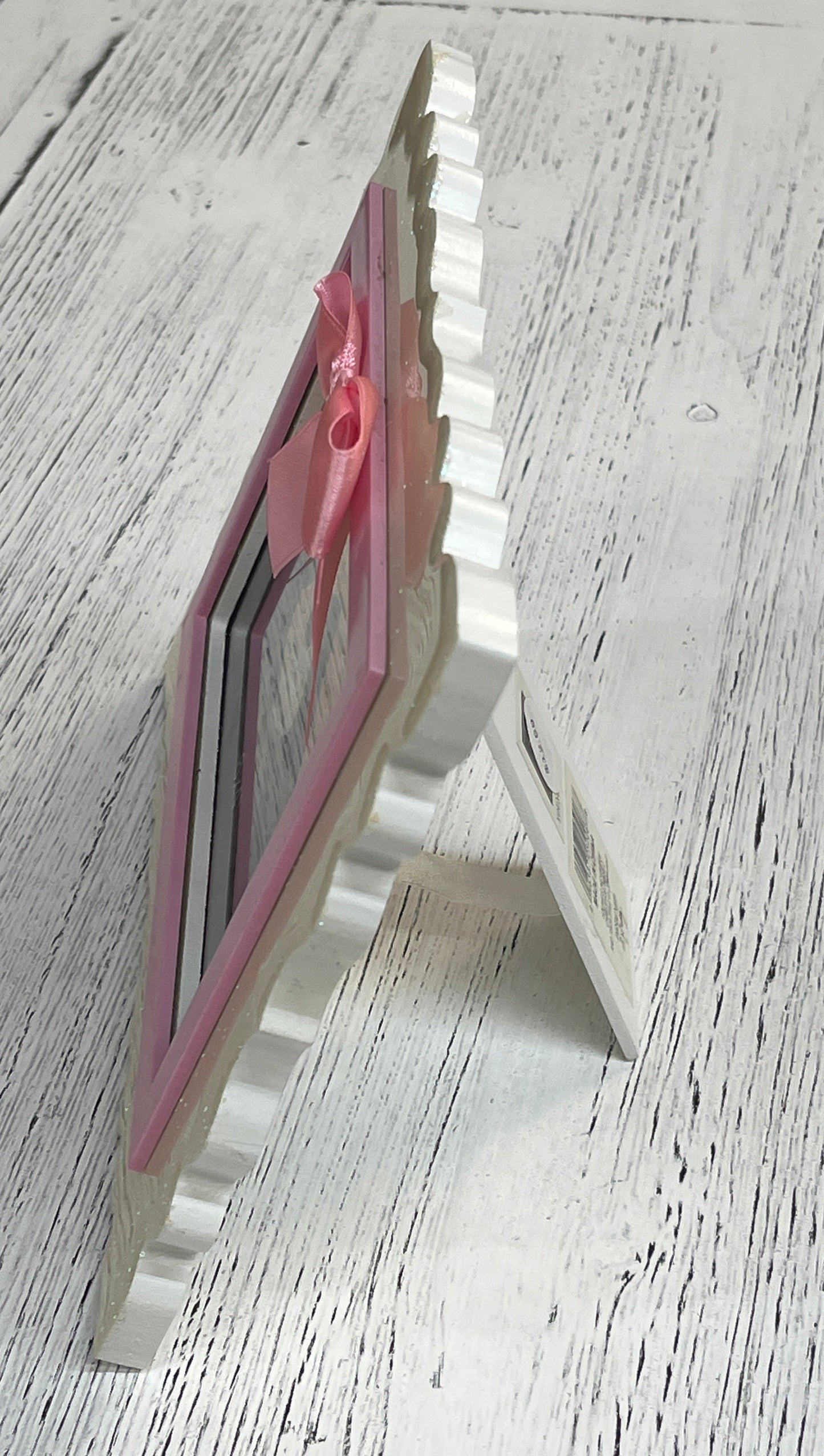 White Wood Glittery Frame With Bow