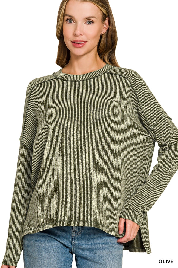 Zenana Raised Rib Boat Neck Long Sleeve Top