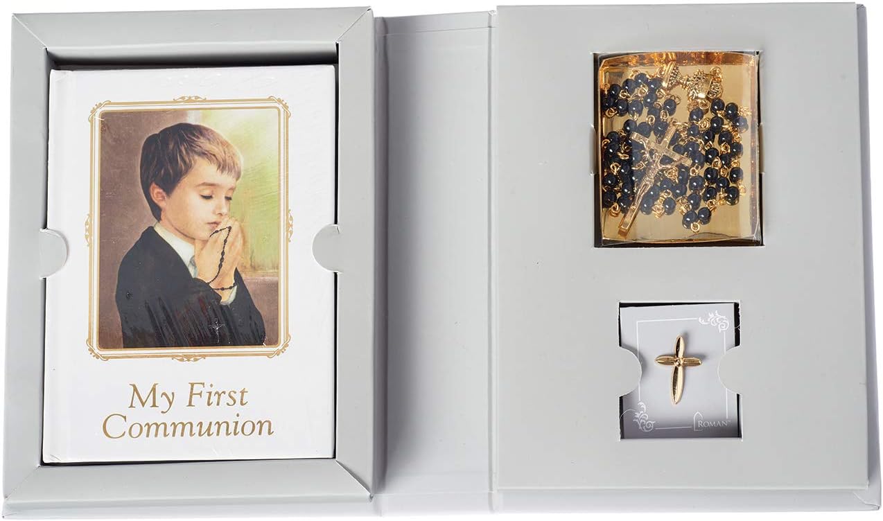 4pc Communion Folder Set with Prayer Book, Rosary and Pin