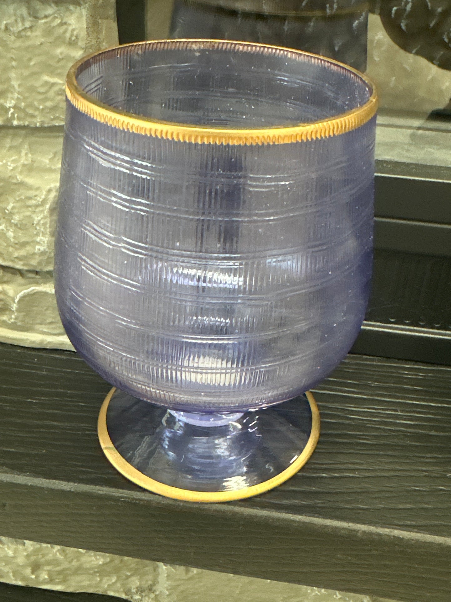 Blue Glass Vase with Gold Rim