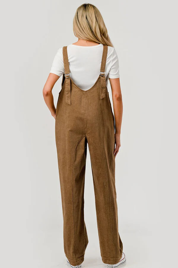 Brown Corduroy Overalls With Adjustable Straps