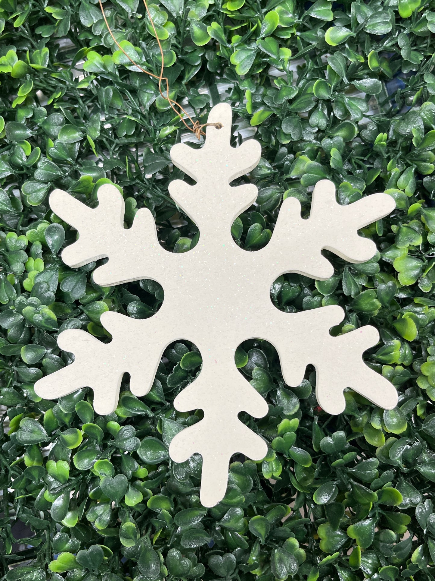 White Wooden Snowflake Ornament With Glitter