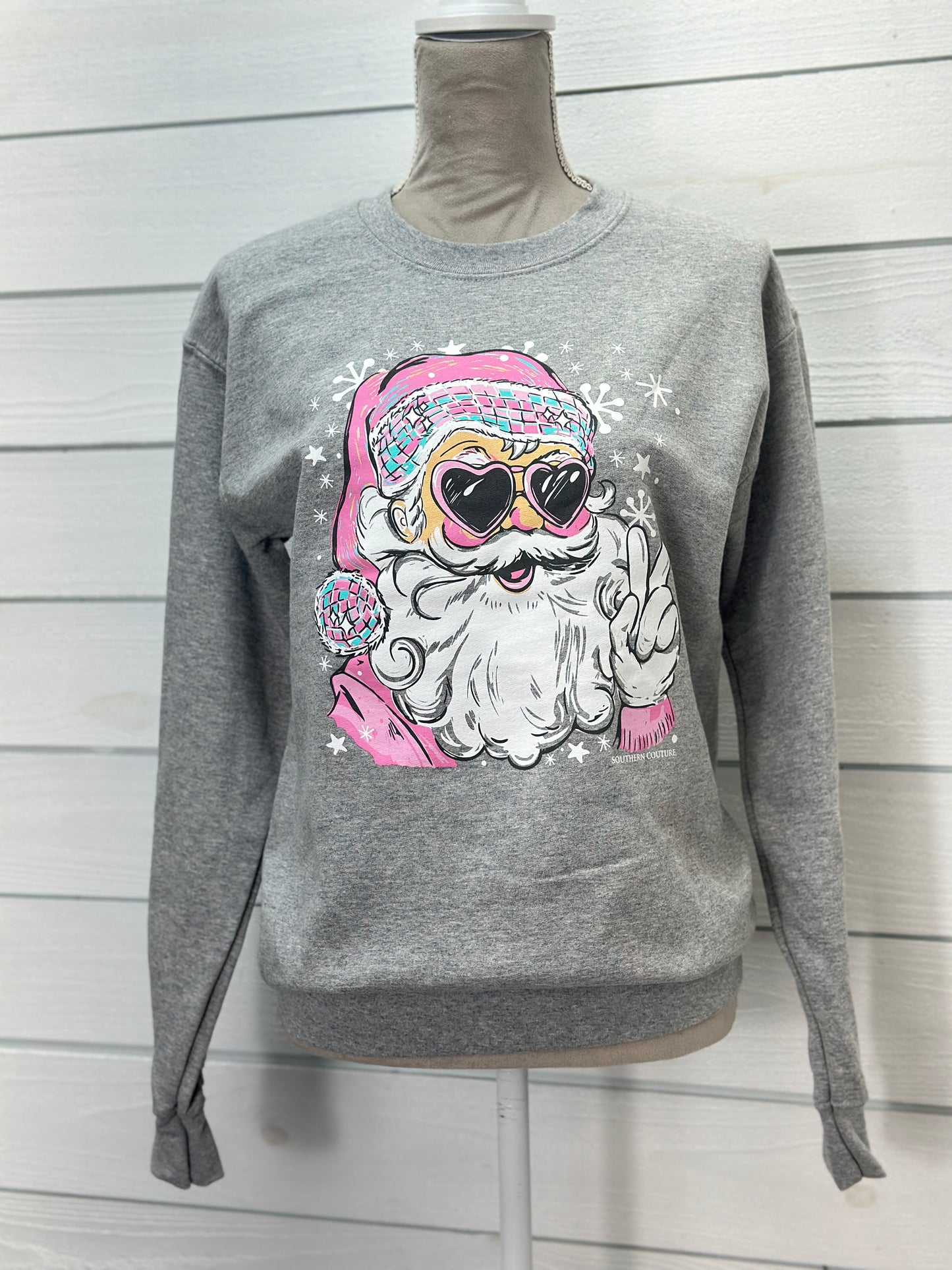 Southern Couture Disco Santa Sport Grey Crewneck