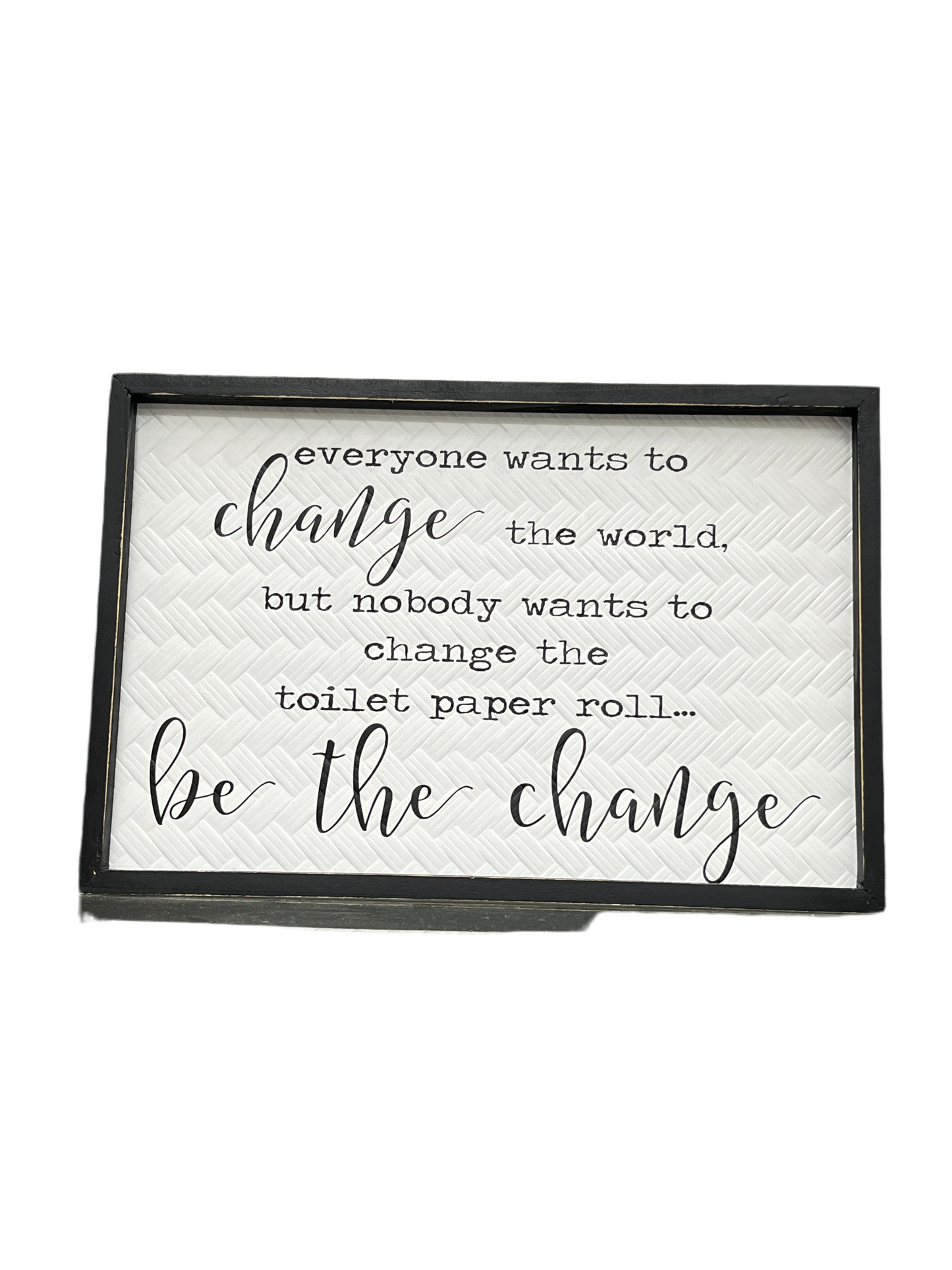 Black Framed White Basket Weave Sign