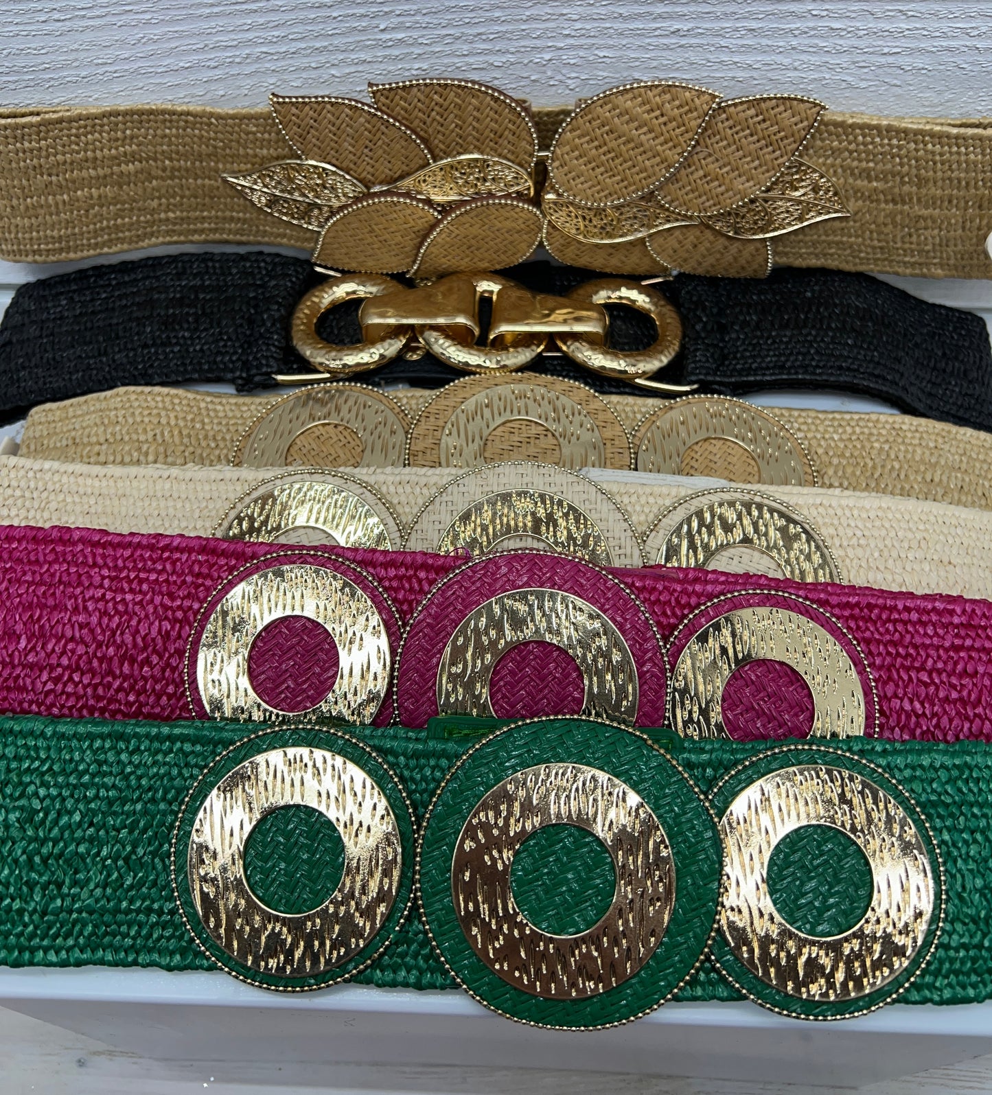 Woven Raffia Belt With Gold Accents
