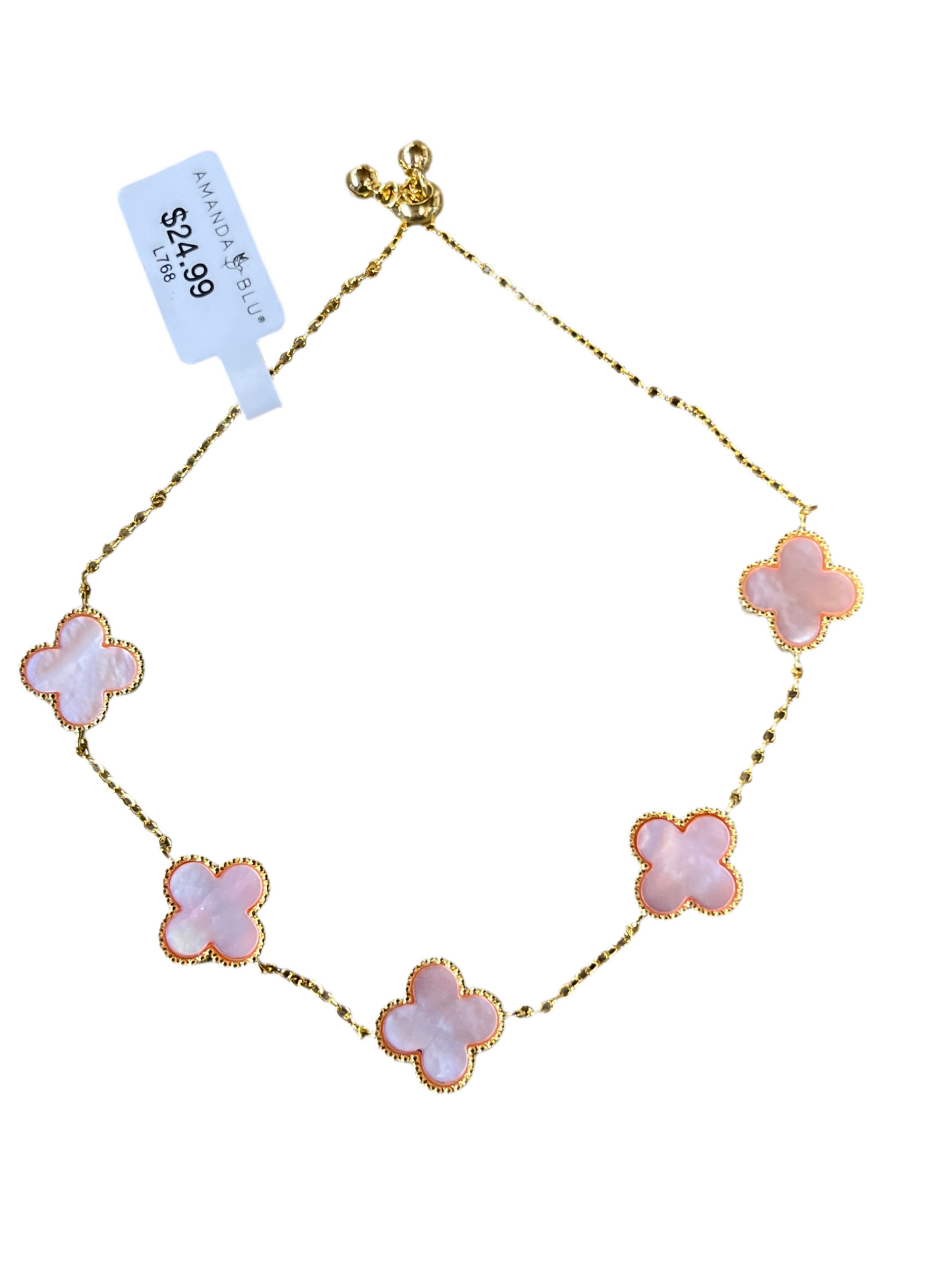 Pink Mother Of Pearl Clover Gold Bracelet