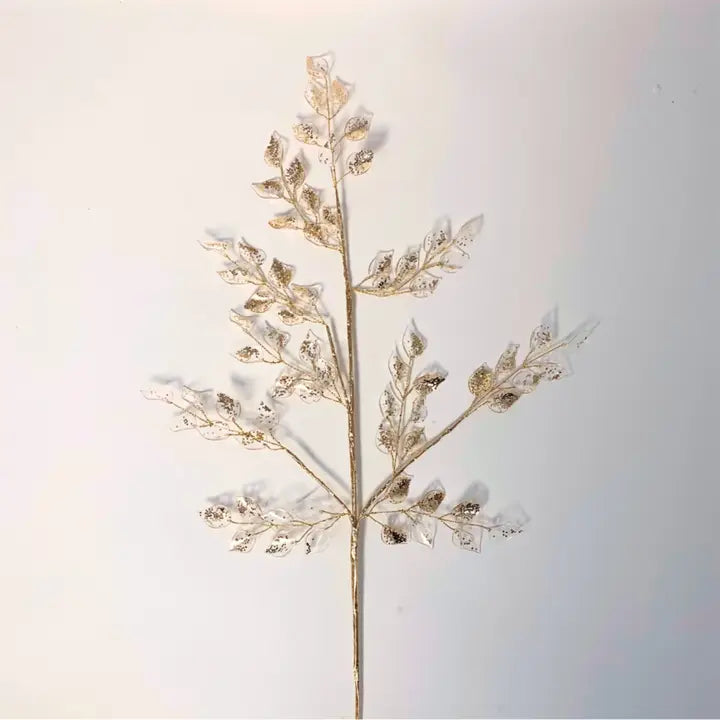 Elevated Acrylic Clear Leaf Glitz Spray - Champagne 20.5"