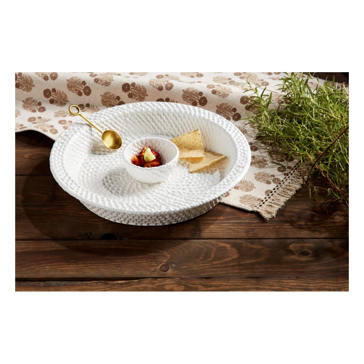 Mud Pie Woven Stoneware Chip & Dip Server Set