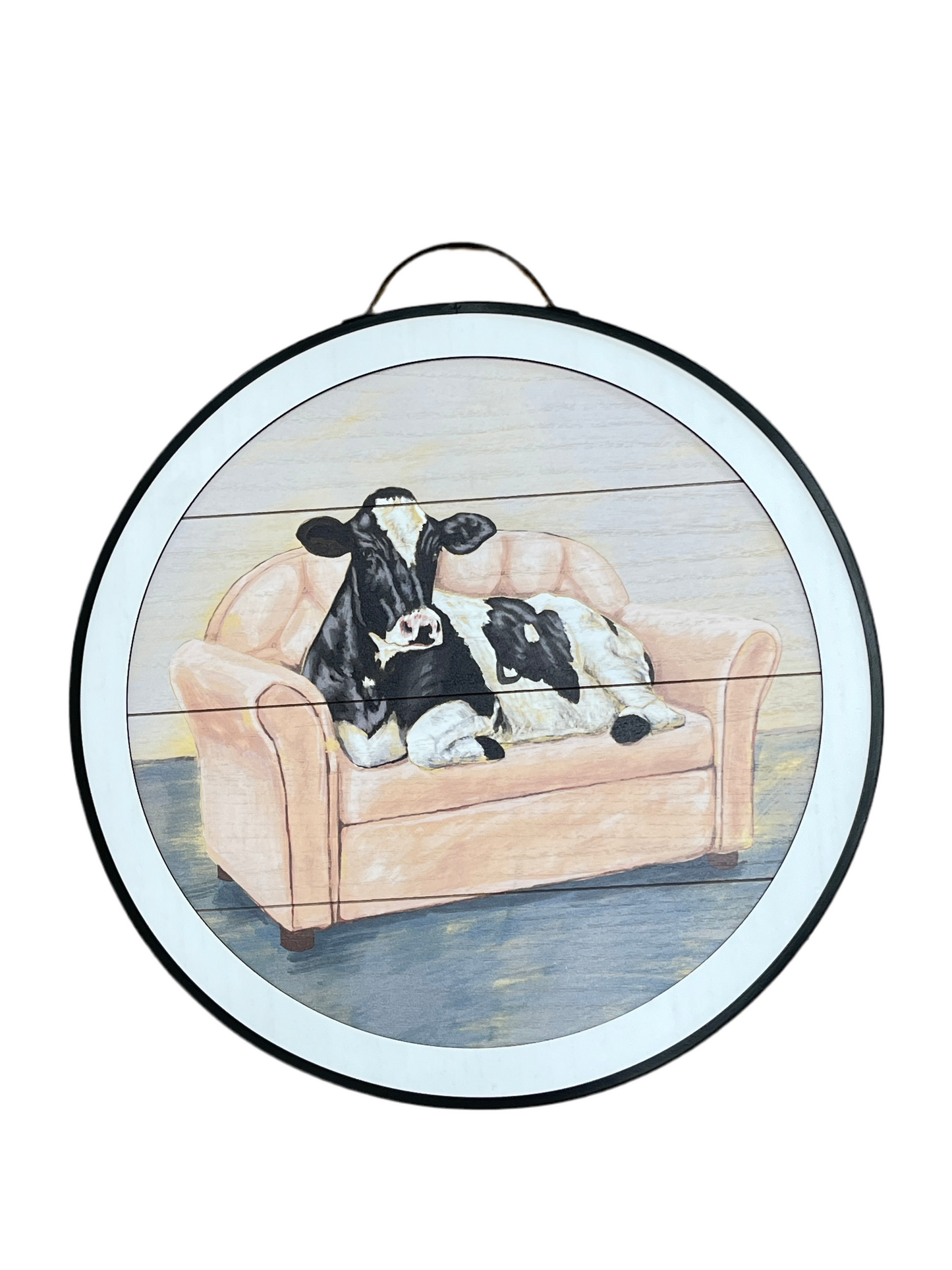Round Farmhouse Picture Of Animal In Bathtub & Couch