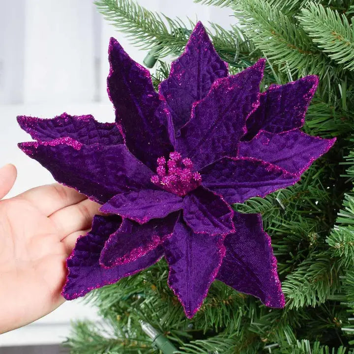 Purple Artificial Velveteen Poinsettia Pick