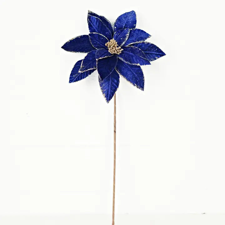 Royal Blue Fine Velvet Poinsettia W Glitter Edges