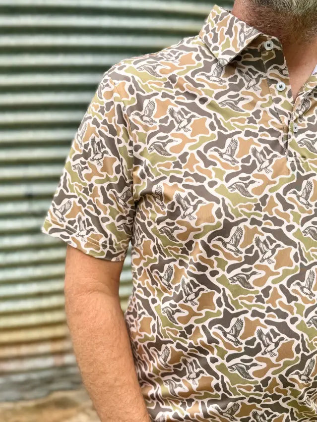 Happy Threads Men's Performance Camo Duck Polo
