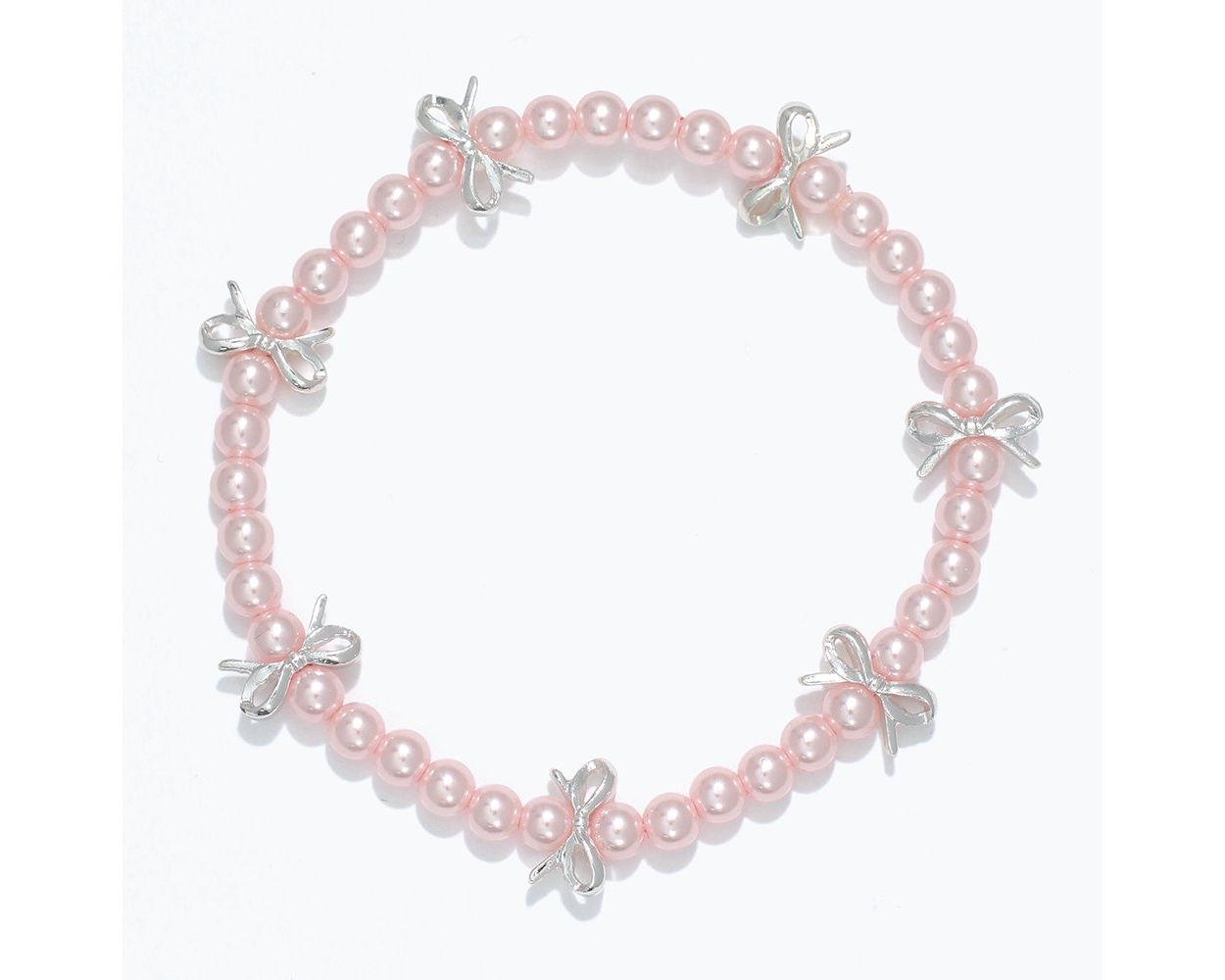 Little Love Pink Pearl Bracelet With Silver Bows