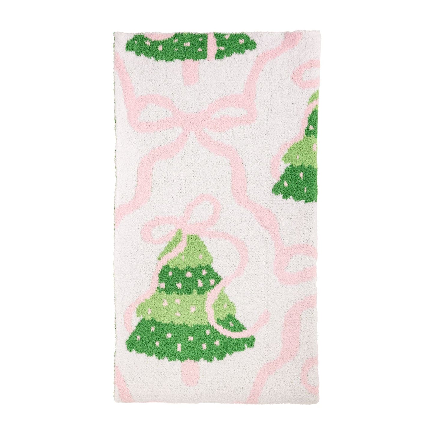 Mud Pie Pink Bow Tree Chenille Blanket