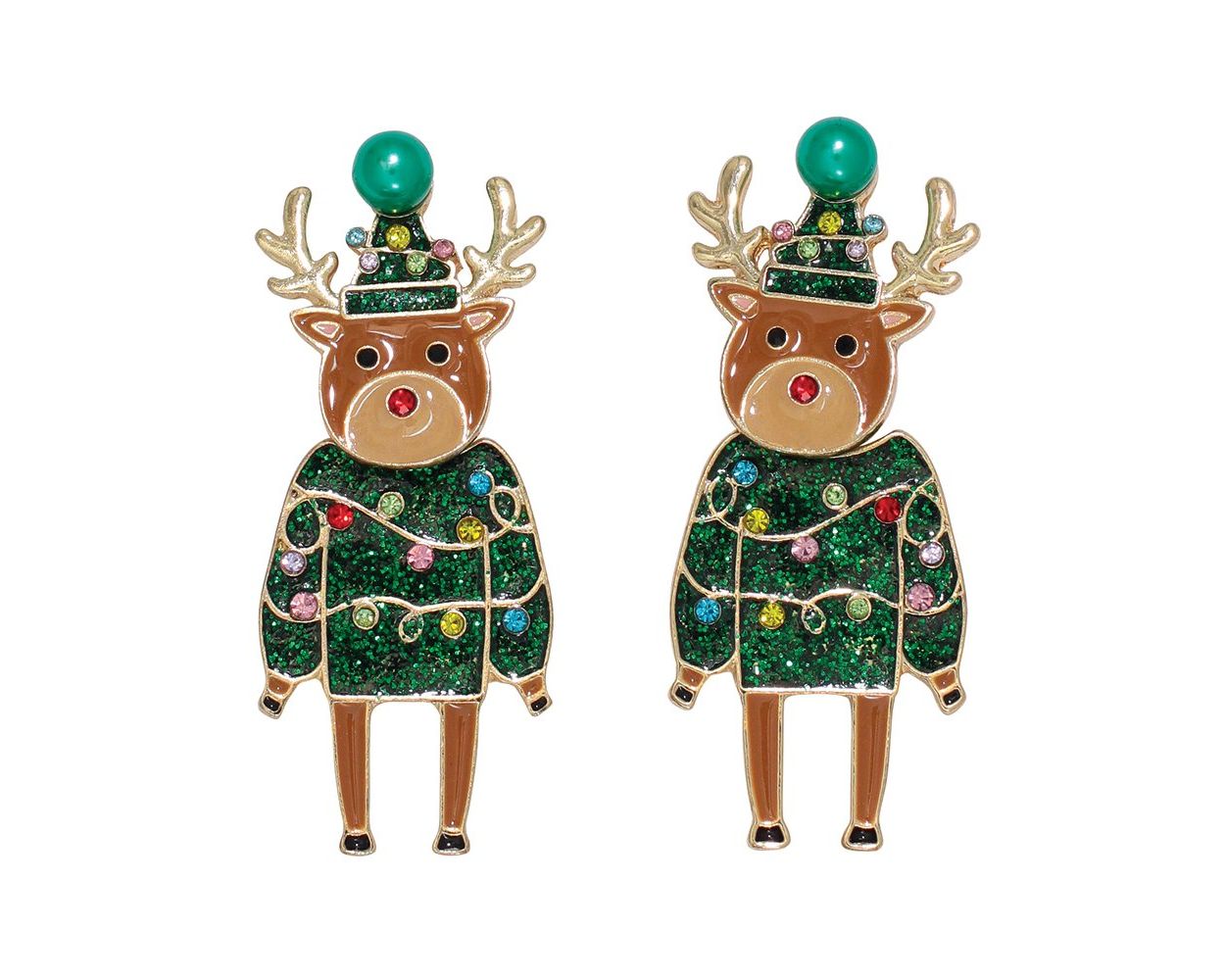 Green Glitter Reindeer Earrings