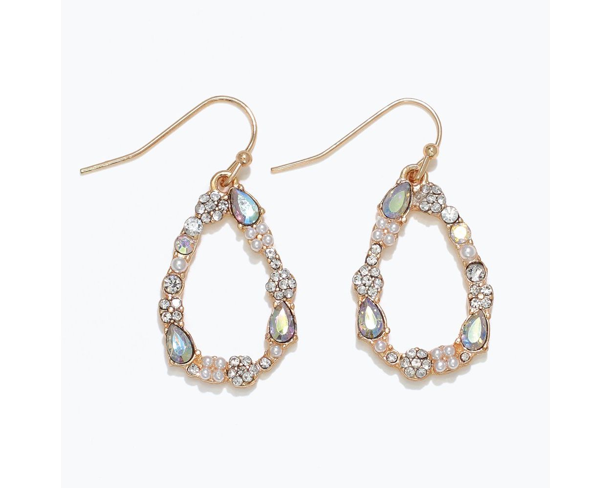 Teardrop Earrings With Gold, Pearls, & Crystals
