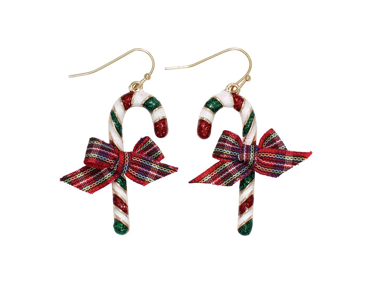 Glitter Candy Cane Earrings With Bow