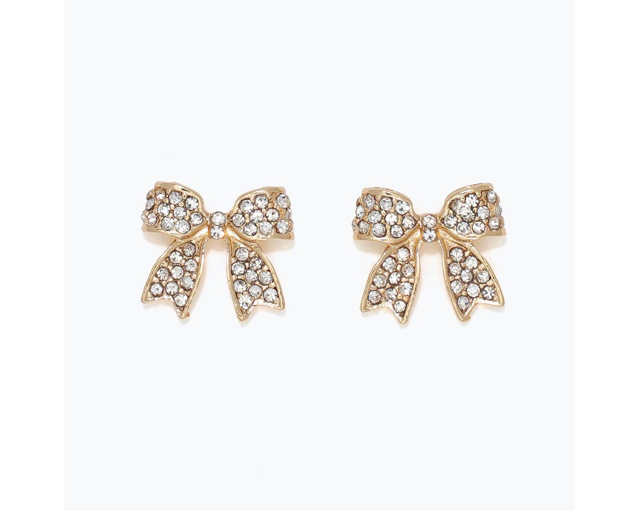 Gold Bow Earrings With Crystals